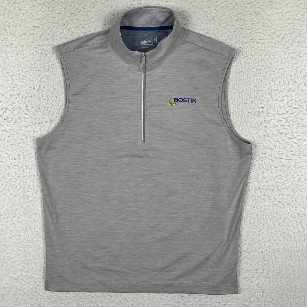 Johnnie-O Caleb Performance Vest Mens Medium Gray Quarter Zip Bostik Logo Casual